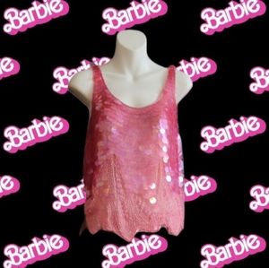 Pink sequin & beaded shimmer Barbie top